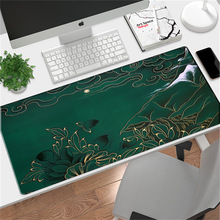 超大锁边办公桌垫绿色国潮插画游戏鼠标垫DIY简约耐脏电脑键盘垫