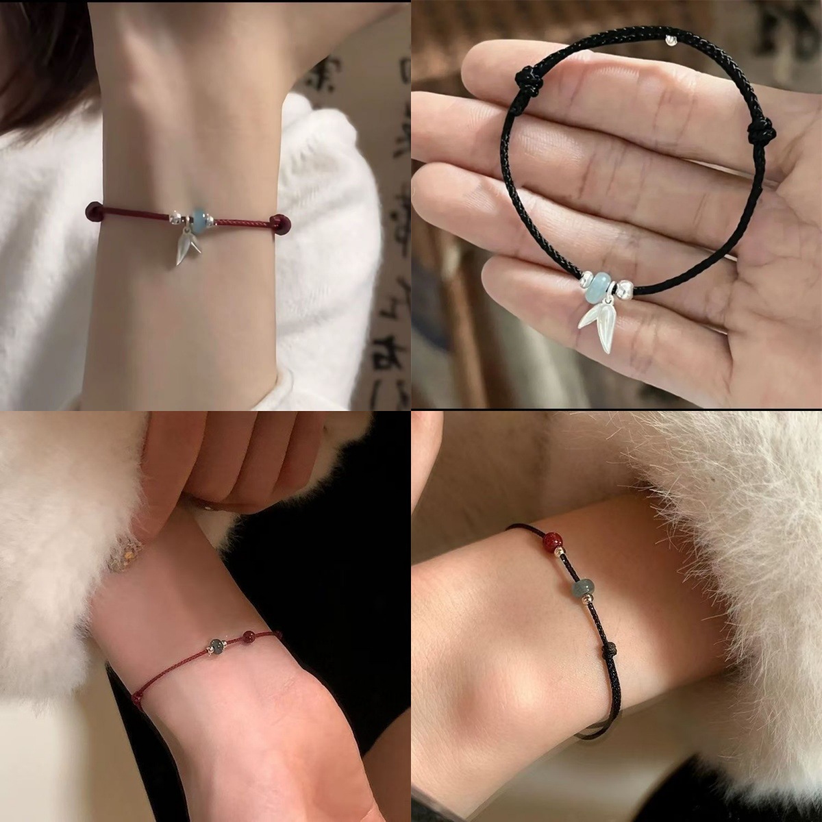 New Bamboo Leaf Bracelet Red Rope Chinese Style Simple Woven Versatile Bracelet Couple Best Friend Student Gift