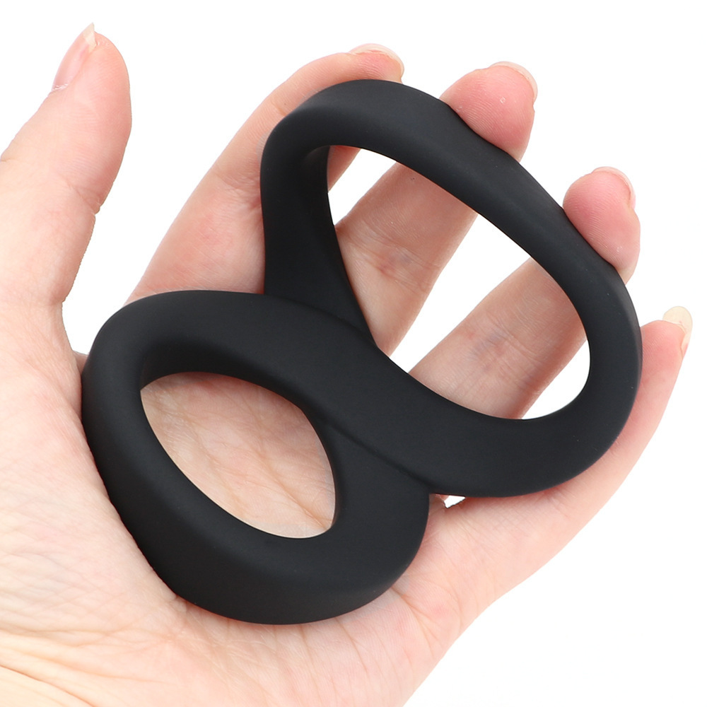 8-Shape Locking Silicone Double Delay Ring, Thick Black Cock Ring for Men — detail image 3