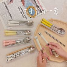 可爱卡通ins风餐具不锈钢不锈钢餐具套装精致学生勺子筷子一套