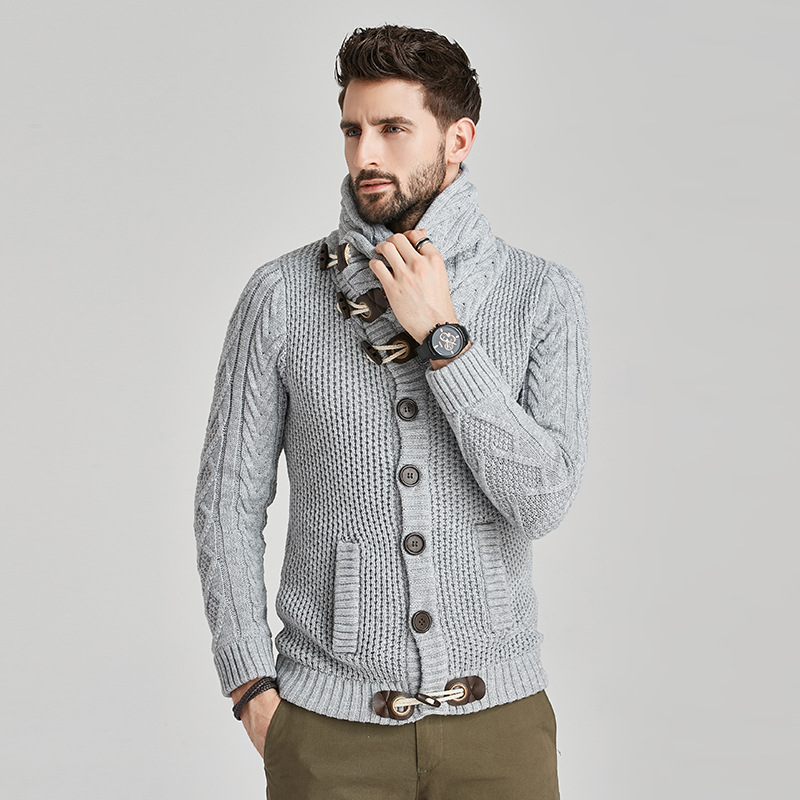 秋冬新款跨境专供欧美毛衣男开衫保暖加厚外套宽松长袖男装针织衫