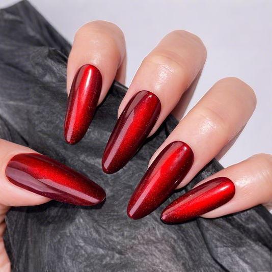 Foreign Trade Hot Selling Cow Blood Red Cat Eye European and American Style Fake Nails Dark Red Sexy Long Nails 30 Pieces Finished Nail Art Wholesale