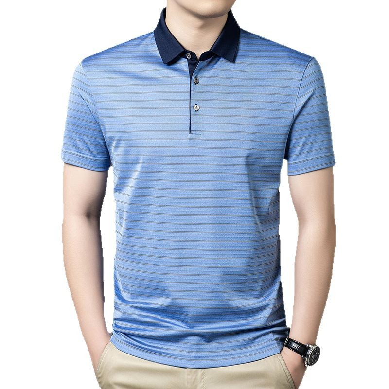 Áo polo nam tay ngắn tơ tằm 100% cổ bẻ trơn màu công sở — Bầu trời xanh JS1601077-9