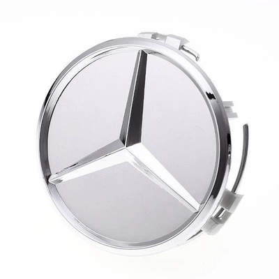 Suitable for Mercedes-Benz wheel hub covers, including the wheat-ear black emblem for A-Class, B-Class, C-Class, E-Class, S-Class, and ML350 models (Car logo) - 75cm-diameter-all-silver-one