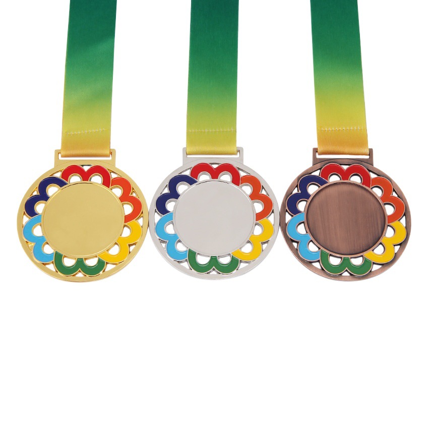 Medalla metálica con diseño de gradiente arcoíris, medalla de flor arcoíris, medalla de oro, medalla de premio escolar, medalla de bronce metálica.