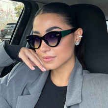 欧美跨境新款复古猫眼墨镜轻奢蝶形大框显瘦高级感双色镜腿太阳镜