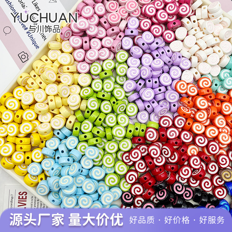 Acrylic painted Swiss roll through-hole beads, straight-hole beads, DIY loose beads, mobile phone chains, necklaces, bag pendants, materials and accessories Acrylic painted Swiss roll through-hole beads, straight-hole beads, DIY loose beads, mobile phone chains, necklaces, bag pendants, materials and accessories