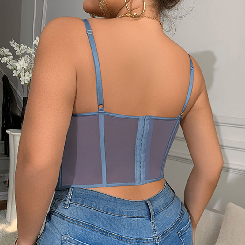 Plus Size Lace Embroidered Fishbone Halter Top Backless Corset_voghion.com