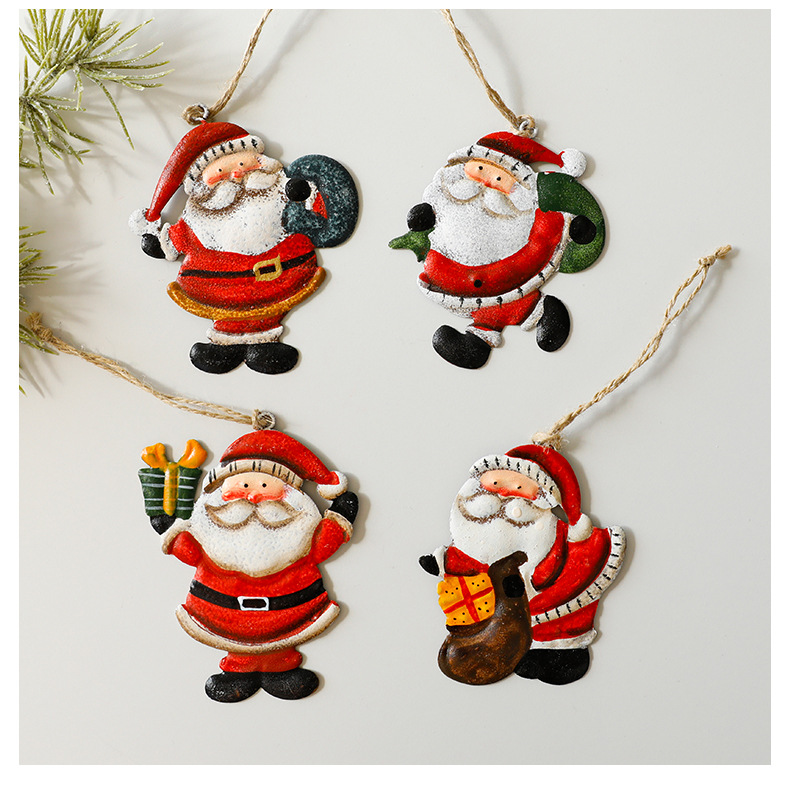 Christmas Tree Ornaments Set – Santa, Snowman, Stockings, Houses & More, Vintage Iron Hanging Decor For Holiday_voghion.com