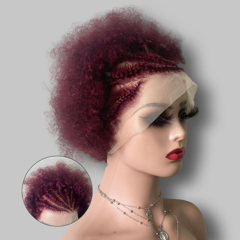 Afro Braided Wig 13*4 Lace 100% Human Hair Front Lace Wig Curly Short Hair Real Human Hair