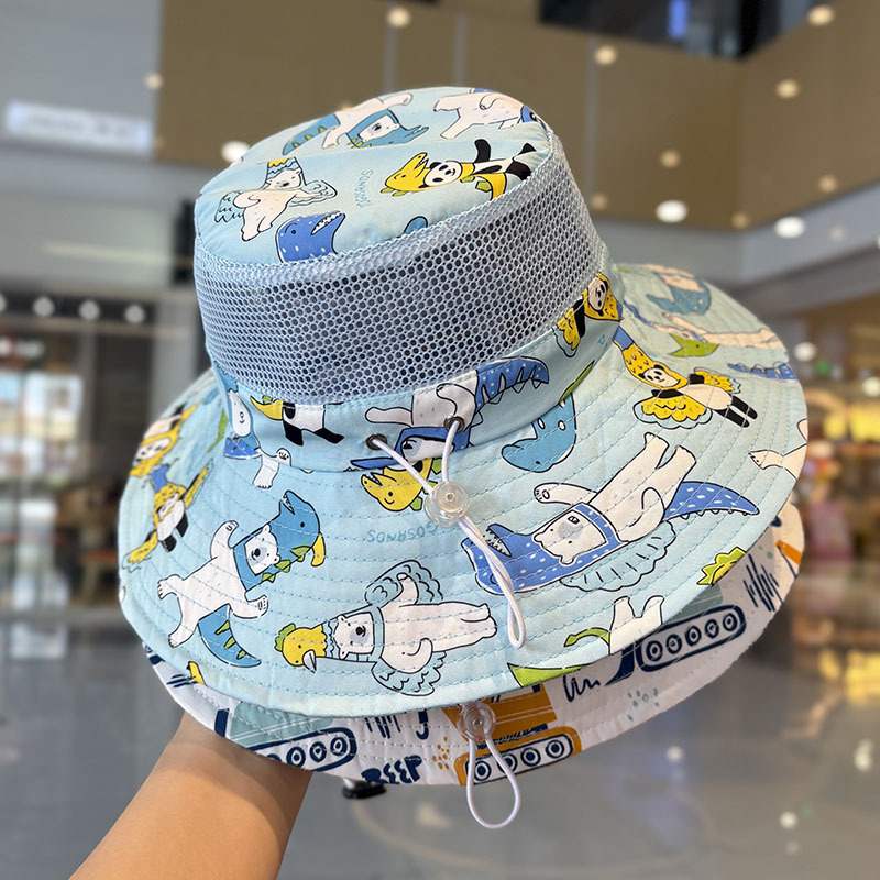 Sombrero de malla de verano para niños, sombrero grande, sombrilla, protector solar, sombrero para el sol transpirable al aire libre para bebés, sombreros de pescador para niños y niñas