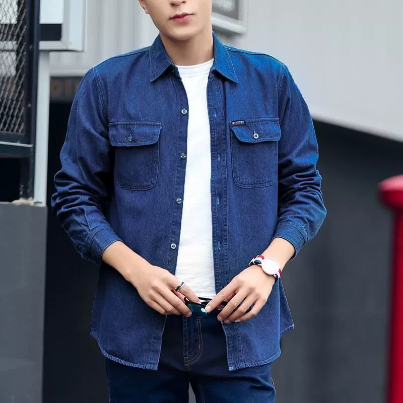 Джинсовый комбинезон с длинными рукавами, осенняя мужская Свободная Повседневная рубашка больших размеров для мужчин среднего возраста, мужской верхний слой, заменяющий волосы
