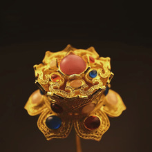 铜镀金掐丝明制汉服头饰花丝镶嵌宝石莲花顶明代长簪子汉服搭配