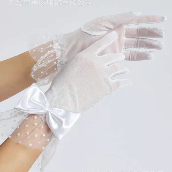 European and American Retro Hepburn Wind Mesh Gloves Bridal Wedding Dress Bow Gloves Evening Dress Lace Decorative Gloves