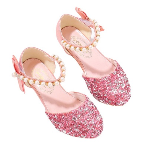 High heels, crystal performance princess shoes, dress, silver stage children's shoes, host kid's piano girls' leather shoes