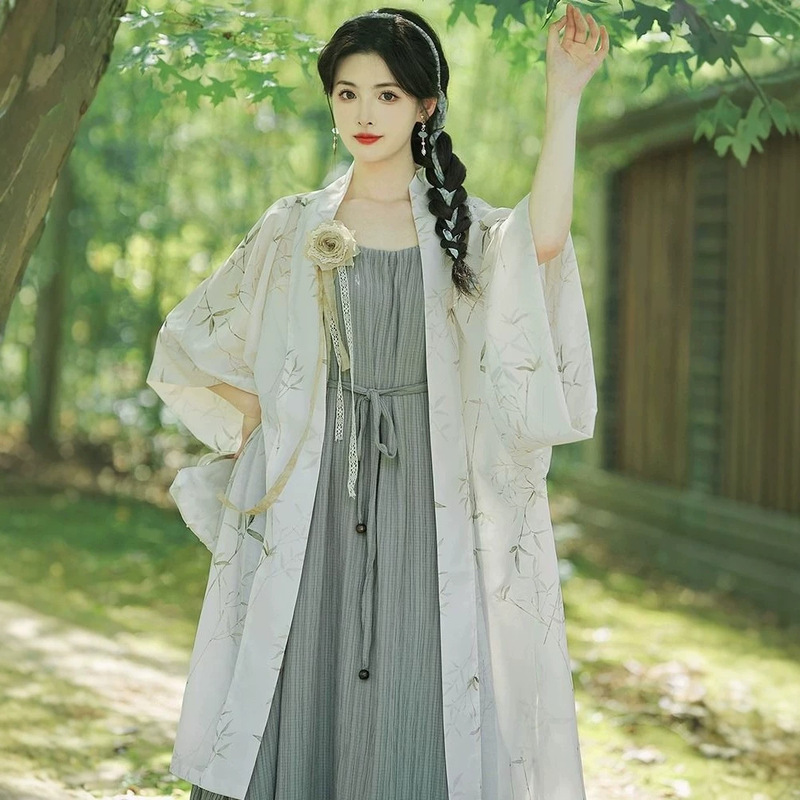 Song Dynasty-Style Hanfu for Women, Summer Thin Version, Long Outerwear with Front Closure, Improved Commuter Hanfu Elements, Everyday Dress
