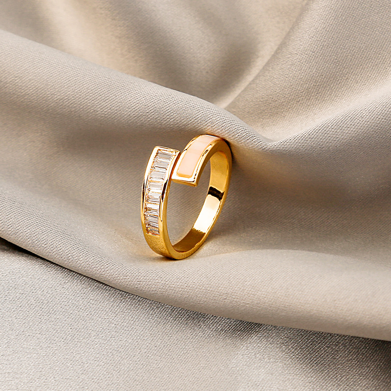 Anillo abierto ZHIPENG lujo ligero con incrustaciones de circonitas diseño Corea del Sur