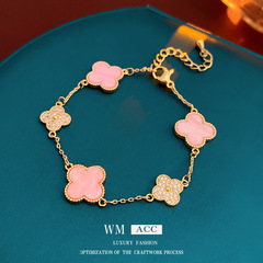 本物の金メッキジルコンピンクの貝母の花のブレスレットの気質は百合のブレスレットの軽い豪華な高級感の手飾りの女性の卸売りです。