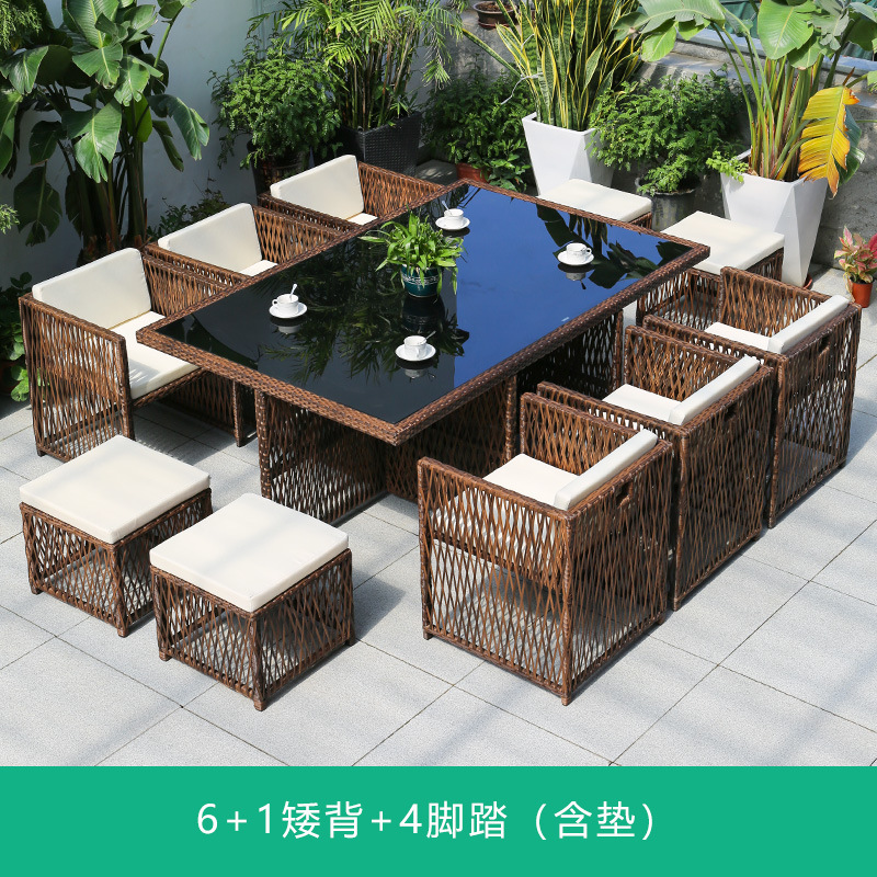 Silla de mimbre al aire libre combinación terraza de ocio balcón silla de ratán patio al aire libre mesa y silla con respaldo impermeable y protector solar