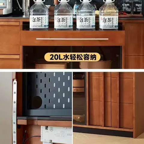 复古实木法式餐边柜靠墙一体置物柜客厅中古双层茶水柜储物柜