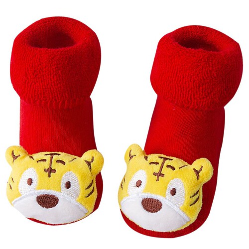 Newborn Baby Boy and Girl Infant Toddler A-Grade Combed Cotton Autumn/Winter Fleece Lined Thick Warm Red Mid-Calf Socks