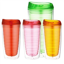 工厂供应真空双层杯 ps透明塑料塑料水杯吸管杯随身杯咖啡杯定制