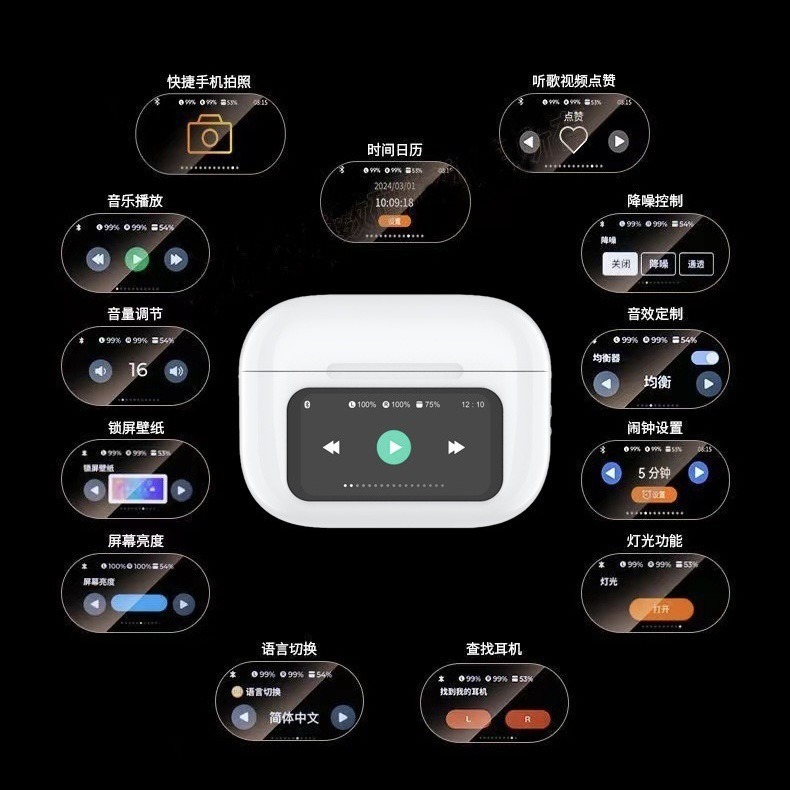 新しい A9pro Bluetooth ヘッドセット第 5 世代インテリジェントノイズリダクション ANC 超長バッテリー寿命多機能カラースクリーンタッチスクリーンヘッドセット|undefined