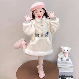 可爱宝宝冬季卫衣裙子中小童秋冬新款韩系纯色卡通长袖休闲连衣裙