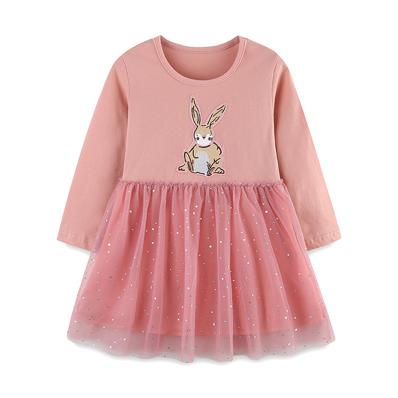 Otoño nuevo vestido de niñas malla encaje princesa vestido de niños bordado impresión de dibujo de muestra procesamiento etiqueta personalizada