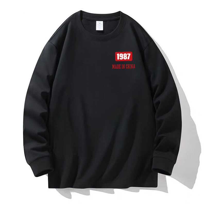 100% algodón pesado de alta calidad 230g de otoño camiseta de manga larga de cuello redondo negro camiseta de base suelta camiseta de mujer