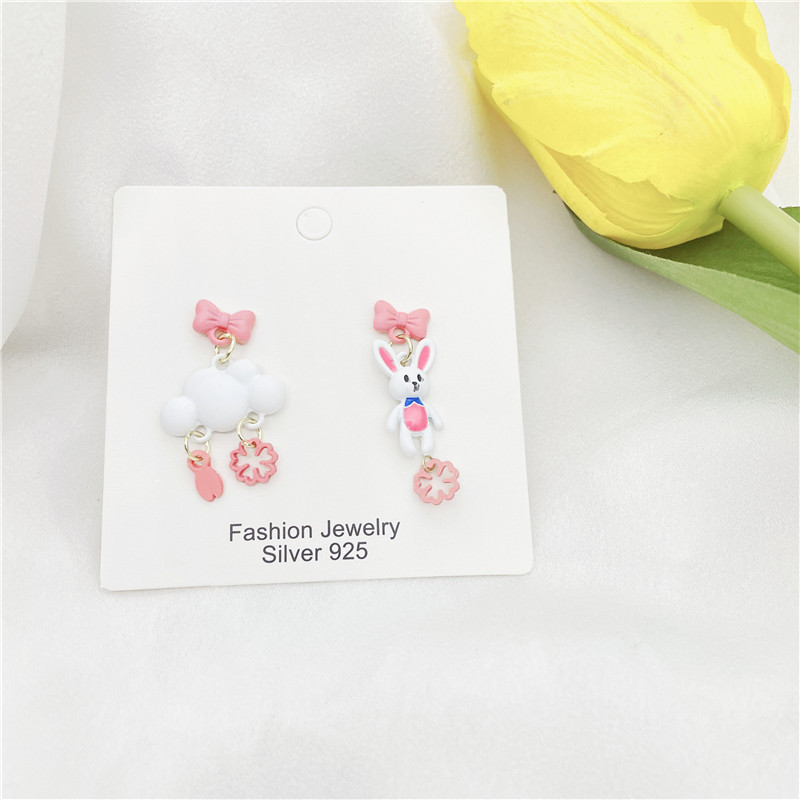 Cartoon Style Clouds Rabbit Heart Shape Imitation Pearl Alloy Enamel Women's Drop Earrings display picture 5