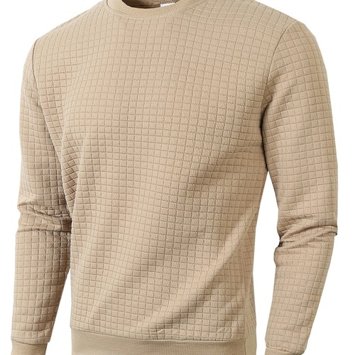 Eumei Autumn and Winter Slim Fit Crew Neck Long Sleeve Checkered Personality European and American Style Casual Base Shirt for Men