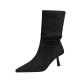 2738-3 Skinny Boots Children's Versatile Maillard Medium Short Boots Elastic Suede Single Boots Pointed Fold Stacked Boots