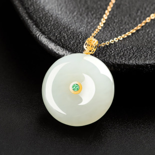 Natural old material Hetian Jade White Jade safety buckle pendant genuine 18K gold inlaid jade pendant necklace women's wholesale
