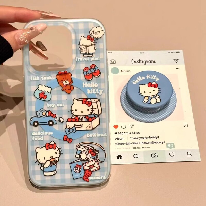 Blue Plaid Hello Kitty Suitable for Apple 17Promax Mobile Phone Case Iphone17 Anti-Fall 15 Accessible Luxury 14 Hard Case