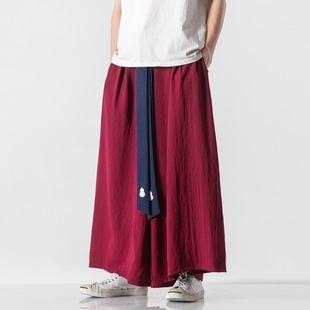 2024 Summer Hanfu Men's and Women's Couple's Chinese Style Straight Loose Wide Leg Pants New Chinese Style Improved Vintage Culottes