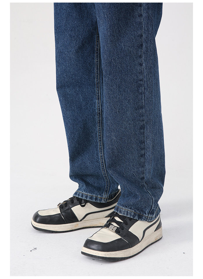 Quần jean nam ống thẳng lửng 9 tấc dáng rộng giặt wash phong cách Hàn Quốc — Màu đen, Denim xanh, Xanh lam đậm, Đen Xám chi tiết 21
