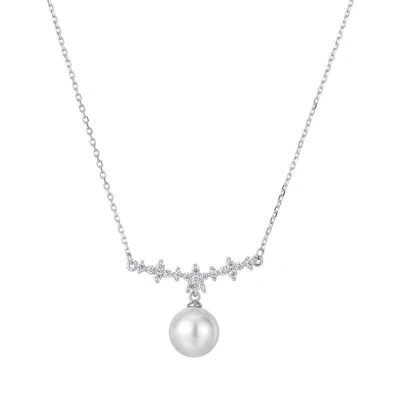 Funkelnde Diamant Perlen Anhänger Halskette Damen Elegante Schmuck_voghion.com
