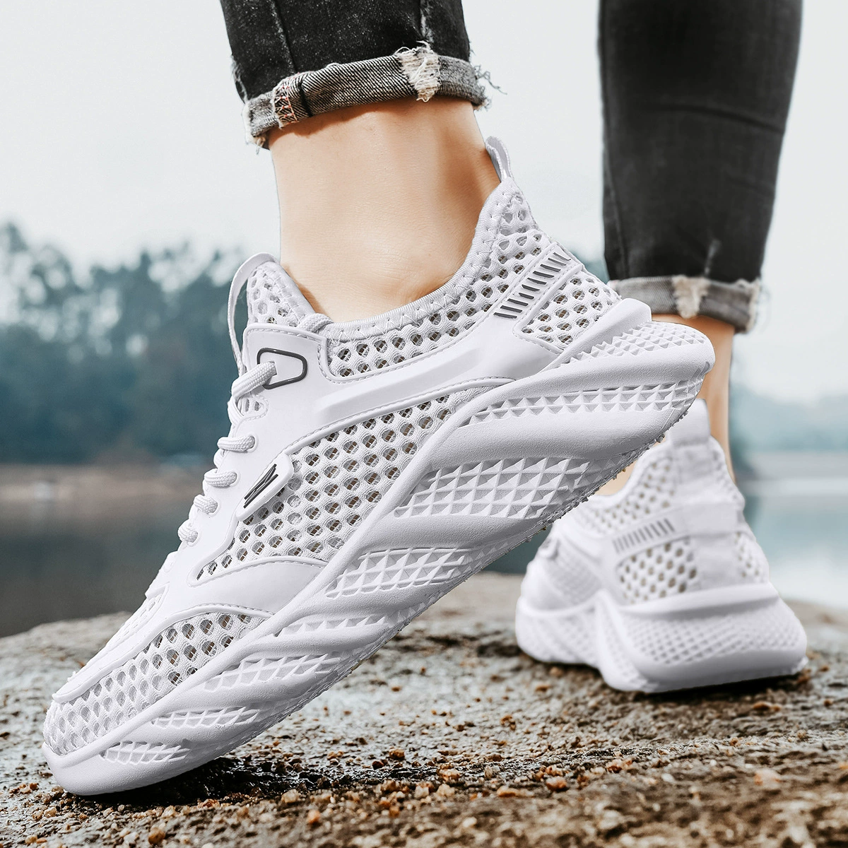 GG71 новые мужские кроссовки trace stream shoes, водо- related shoes, high net shoes hollow shoes, air -breathable net cloth sports tide shoes 38 yards