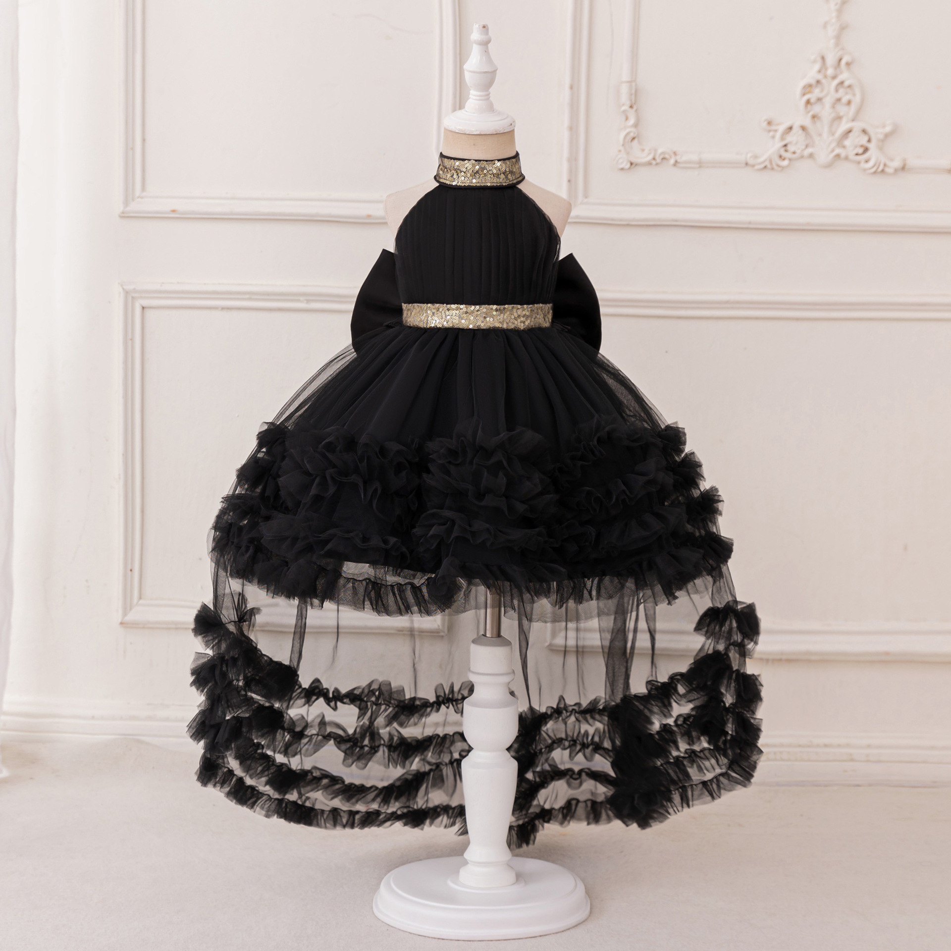 Vestido infantil falda de princesa colgar falda de pastel de pañuelo anfitrión de desfile falda de princesa rasgada hilo desmontable image 5