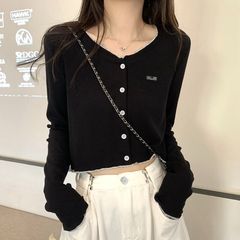 2025年跨境新款设计感小众甜辣风别致短款上衣灰色薄款长袖T恤女