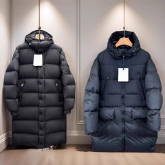 Hanover 蒙口羽绒服雾面长款连帽大衣冬季新款Logo大贴标