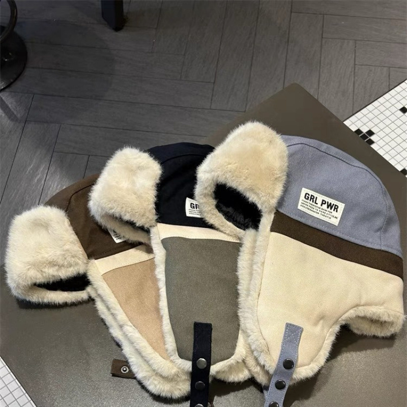 Sombrero coreano de color combinado Thunderfeng para hombres, gorra de protector de orejas caliente para mujeres, otoño y invierno al aire libre, esquí para hombres