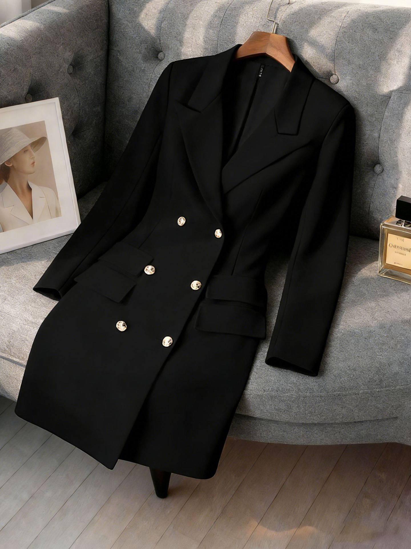 Elegant Double-breasted Blazer Dress With Gold Buttons For Women_voghion.com
