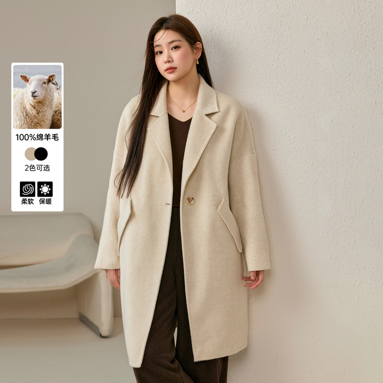 [수제 첫 컷 호주 양모] 섬세한 쇼 플러스 사이즈 여성용 양면 트위드 코트 통통녀 겨울 새로운 스타일