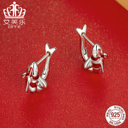 Avele sterling silver s925 good luck koi earrings platinum-plated zircon oil dripping Chinese style auspicious koi earrings