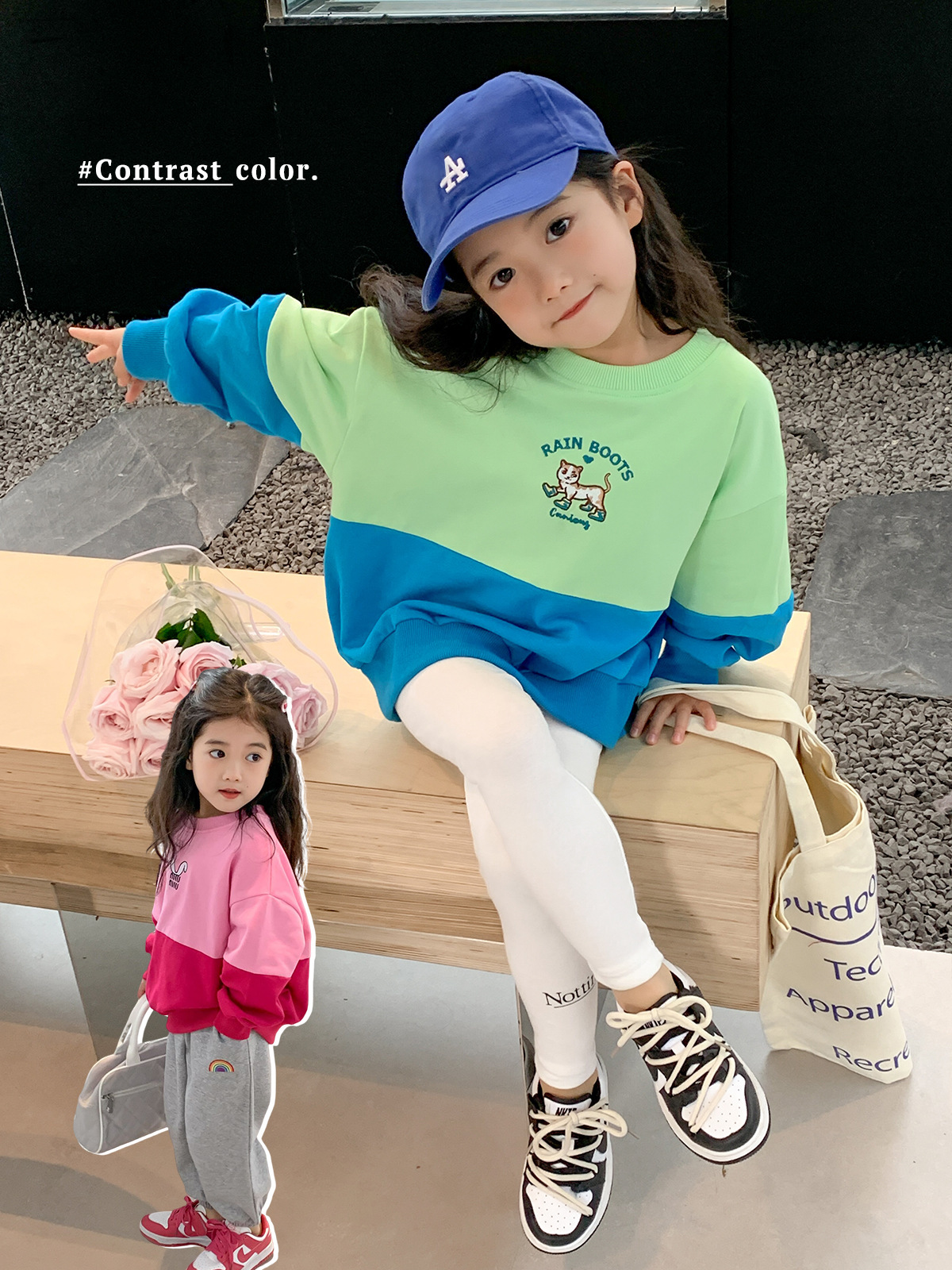 2023 new pattern girl Sweater spring clothes children baby Hit color Cartoon jacket Western style Primer Spring and autumn payment
