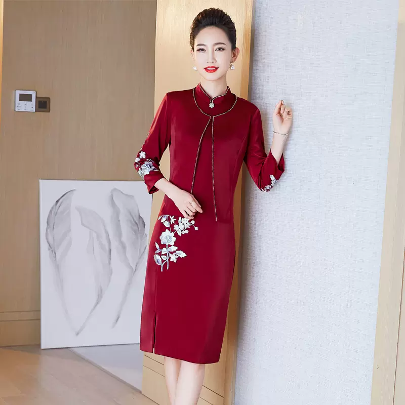 2021秋装新款气质两件套连衣裙结婚母亲装婚宴妈妈礼服喜婆婆旗袍