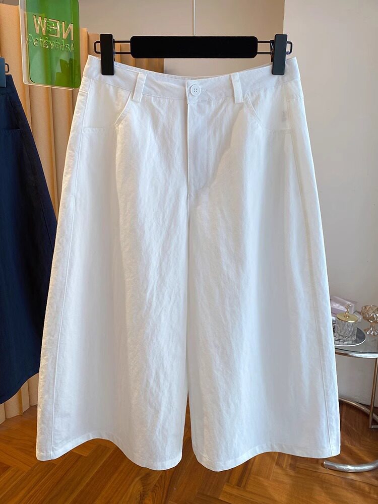 Quần culottes nữ ống rộng cạp cao dáng suông — Xanh lông mòng đen