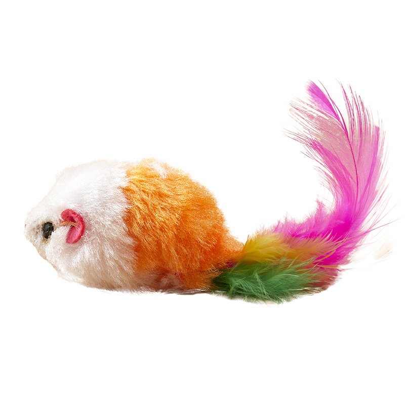 Juguete para gatos simulación de peluche ratoncito plumas de colores susurrando gato auto-hola interacción para aliviar el aburrimiento suministros para mascotas